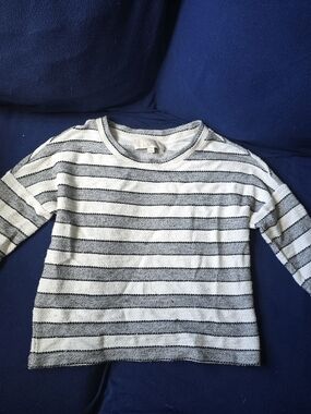 LOFT White and Black Striped Long Sleeve Tee